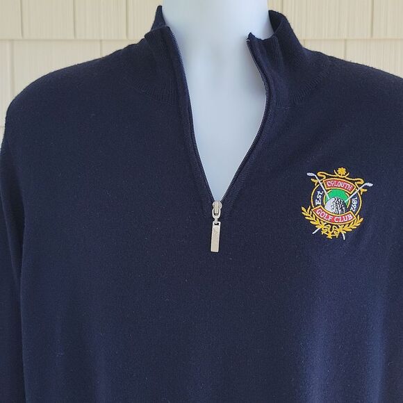 Greg Norman Mens 1/4 Zip Navy Golf Heavy Pullover Lined Wool Blend Sweater L - Picture 4 of 10